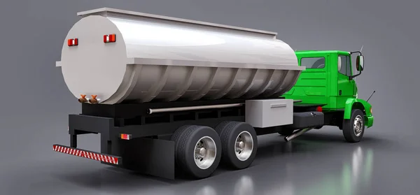 Large green truck tanker with a polished metal trailer. Views from all sides. 3d illustration