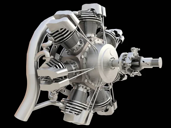 Eski dairesel uçak içten yanmalı motor. 3D render
