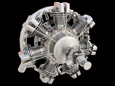 Eski dairesel uçak içten yanmalı motor. 3D render