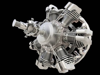 Eski dairesel uçak içten yanmalı motor. 3D render