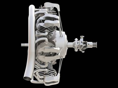 Eski dairesel uçak içten yanmalı motor. 3D render