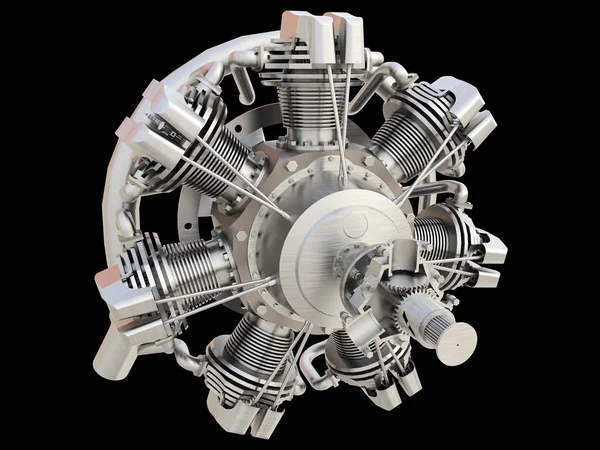 Old Circular Aircraft Internal Combustion Engine Rendering — Stock Photo, Image