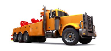 Diğer büyük kamyon veya çeşitli ağır makine taşımak için turuncu kargo çekici. 3D render