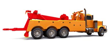Diğer büyük kamyon veya çeşitli ağır makine taşımak için turuncu kargo çekici. 3D render