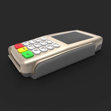 Kartı ödeme terminal. Pos terminal siyah arka plan üzerine izole. 3D render