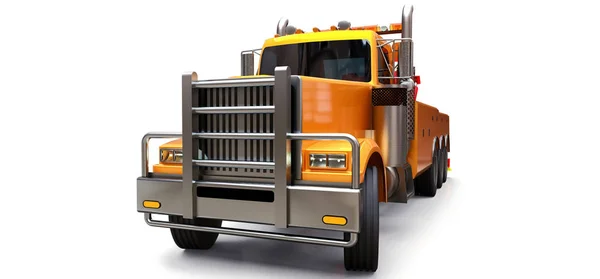 Orangefarbener Abschleppwagen Andere Große Lastwagen Oder Verschiedene Schwere Maschinen Transportieren — Stockfoto
