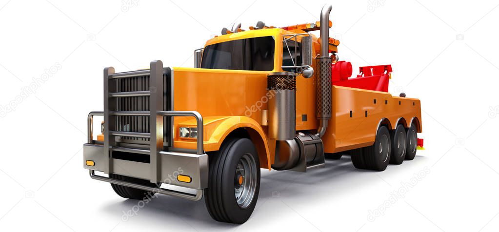 Orange cargo tow truck to transport other big trucks or various heavy machinery. 3d rendering