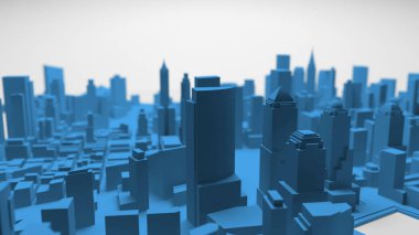 Beyaz arka plan üzerinde izole 3d mavi şehir panoraması. 3D render
