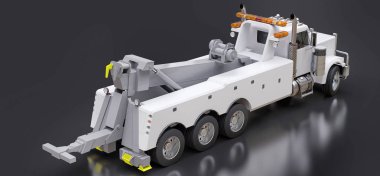 Diğer büyük kamyon veya çeşitli ağır makine taşımak için beyaz kargo çekici. 3D render