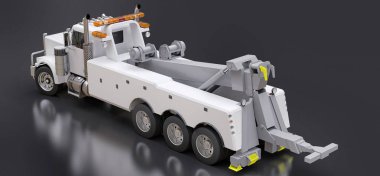 Diğer büyük kamyon veya çeşitli ağır makine taşımak için beyaz kargo çekici. 3D render