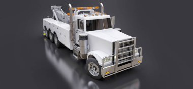 Diğer büyük kamyon veya çeşitli ağır makine taşımak için beyaz kargo çekici. 3D render