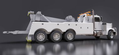 Diğer büyük kamyon veya çeşitli ağır makine taşımak için beyaz kargo çekici. 3D render