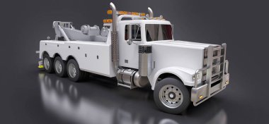 Diğer büyük kamyon veya çeşitli ağır makine taşımak için beyaz kargo çekici. 3D render