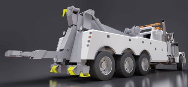Diğer büyük kamyon veya çeşitli ağır makine taşımak için beyaz kargo çekici. 3D render