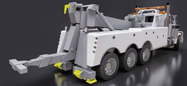Diğer büyük kamyon veya çeşitli ağır makine taşımak için beyaz kargo çekici. 3D render
