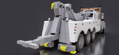 Diğer büyük kamyon veya çeşitli ağır makine taşımak için beyaz kargo çekici. 3D render