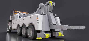 Diğer büyük kamyon veya çeşitli ağır makine taşımak için beyaz kargo çekici. 3D render