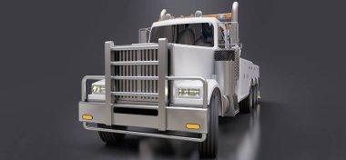 Diğer büyük kamyon veya çeşitli ağır makine taşımak için beyaz kargo çekici. 3D render