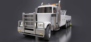 Diğer büyük kamyon veya çeşitli ağır makine taşımak için beyaz kargo çekici. 3D render