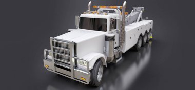 Diğer büyük kamyon veya çeşitli ağır makine taşımak için beyaz kargo çekici. 3D render