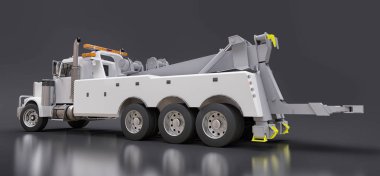 Diğer büyük kamyon veya çeşitli ağır makine taşımak için beyaz kargo çekici. 3D render