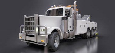 Diğer büyük kamyon veya çeşitli ağır makine taşımak için beyaz kargo çekici. 3D render