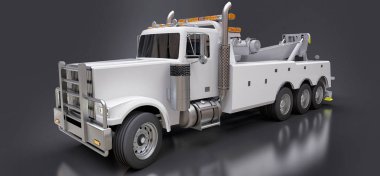 Diğer büyük kamyon veya çeşitli ağır makine taşımak için beyaz kargo çekici. 3D render