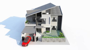 Modern ev Garaj beyaz arka plan ile. 3D render