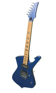 Beyaz zemin üzerine mavi şık elektro gitar. 3D render.