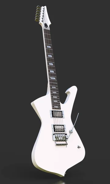 Guitarra elétrica elegante branco no fundo preto. Renderização 3d . — Fotografia de Stock