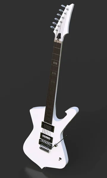 Bílý elegantní elektrická kytara na černém pozadí. 3D vykreslování. — Stock fotografie