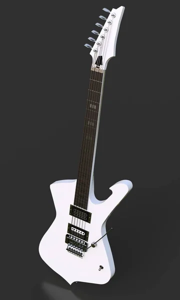 White stylish electric guitar on black background. 3d rendering. — Stock Photo, Image