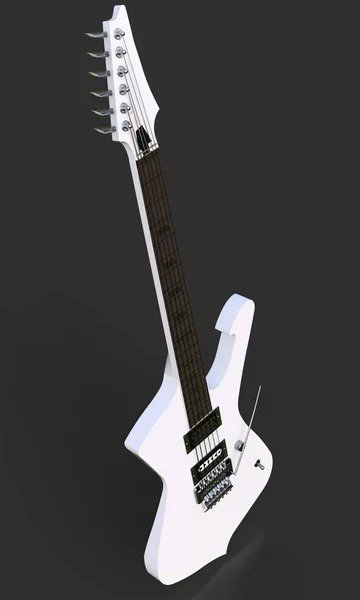 White stylish electric guitar on black background. 3d rendering. — Stock Photo, Image