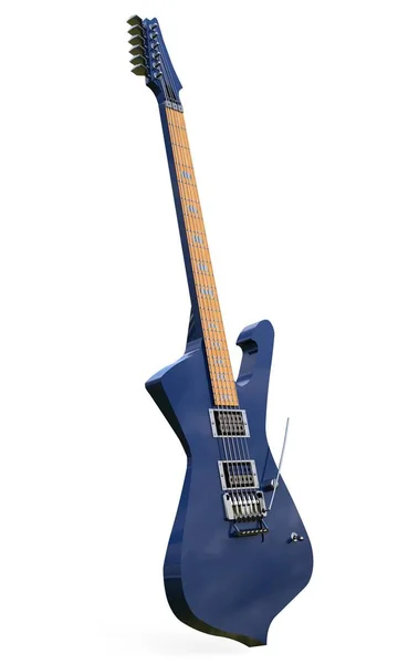 Blue stylish electric guitar on white background. 3d rendering. — Stock Photo, Image