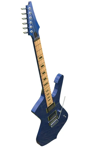 Guitare électrique élégante bleue sur fond blanc. Rendu 3d . — Photo