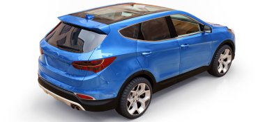 Kompakt şehir crossover mavi renk beyaz zemin üzerinde. 3D render