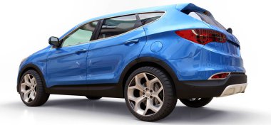 Kompakt şehir crossover mavi renk beyaz zemin üzerinde. 3D render