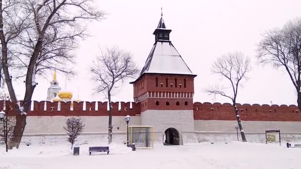 Duvarlar Kışın Rus Kale Kuleleri — Stok video