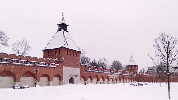 Mauern Und Türme Der Russischen Festung Winter — Stockvideo