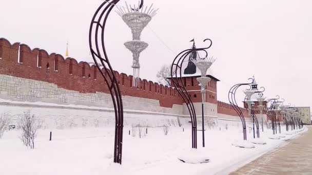 Duvarlar Kışın Rus Kale Kuleleri — Stok video