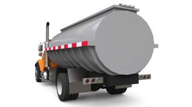 Parlak metal römork ile büyük portakal kamyon tanker. Her taraftan kez izlendi. 3D çizim
