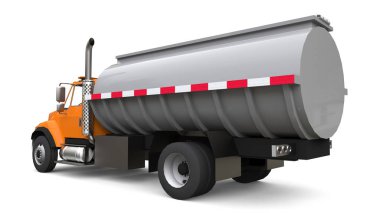 Parlak metal römork ile büyük portakal kamyon tanker. Her taraftan kez izlendi. 3D çizim