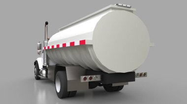 Parlak metal römork ile büyük beyaz kamyon tanker. Her taraftan kez izlendi. 3D çizim
