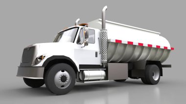Parlak metal römork ile büyük beyaz kamyon tanker. Her taraftan kez izlendi. 3D çizim