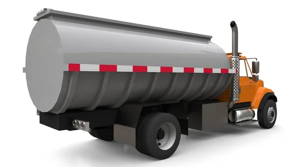 Gran Camión Cisterna Naranja Con Remolque Metal Pulido Vistas Desde —  Fotos de Stock