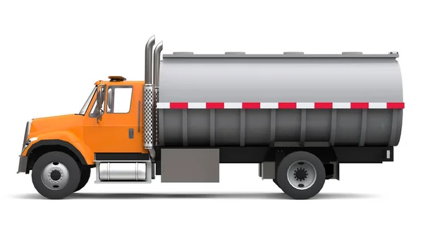 Gran Camión Cisterna Naranja Con Remolque Metal Pulido Vistas Desde —  Fotos de Stock