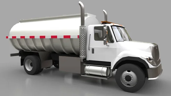 Великий Танкер Білої Вантажівки Полірованим Металевим Причепом Вид Усіх Боків — стокове фото