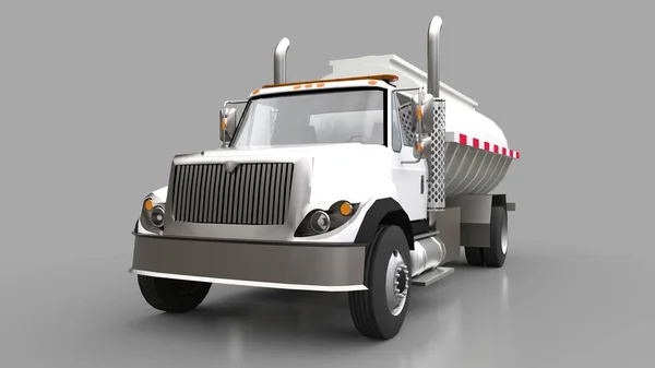 Grande Caminhão Tanque Branco Com Reboque Metal Polido Vistas Todos — Fotografia de Stock