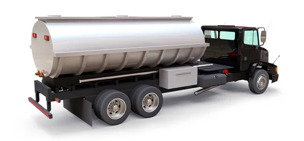 Gran Camión Cisterna Negro Con Remolque Metal Pulido Vistas Desde —  Fotos de Stock