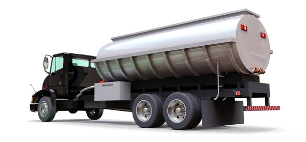 Gran Camión Cisterna Negro Con Remolque Metal Pulido Vistas Desde —  Fotos de Stock